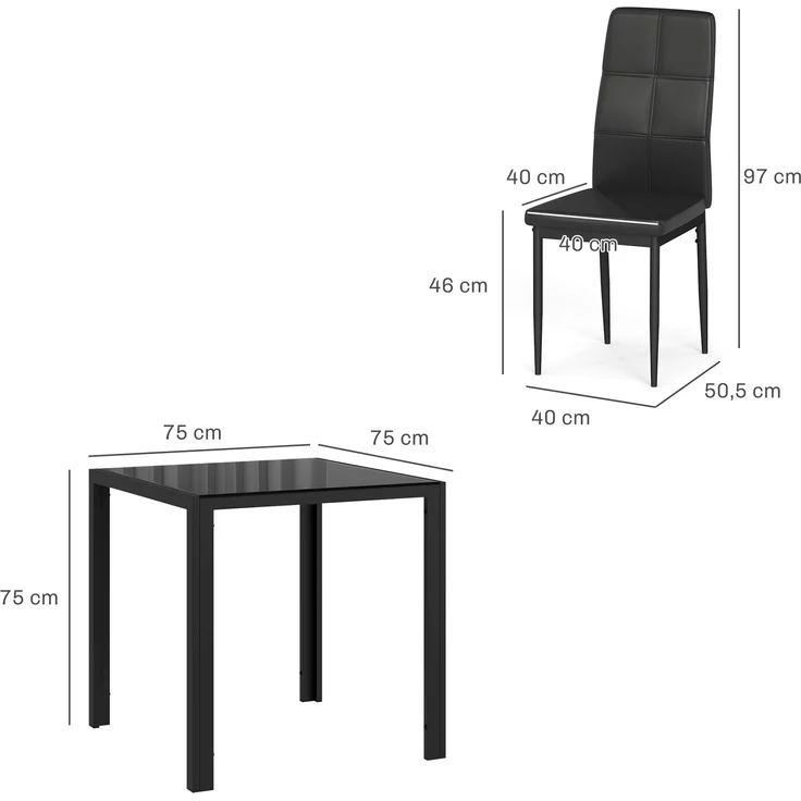 MELAYR, Essgruppe Esstisch mit 2 Stühlen Platzsparend Esszimmergruppe Sitzgruppe Schwarz, 75 x 75 x 75 cm – Bild 5