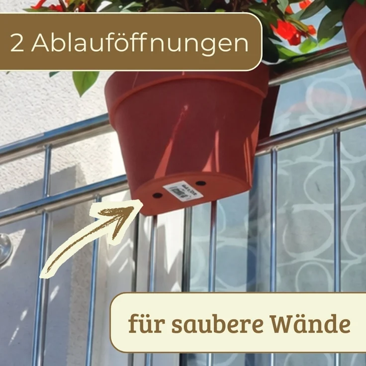 4er Set Geländertopf Balkon mit Wasserspeicher Blumentopf Zaun Blumenkasten Geländer Geländerkasten Balkontopf Balkonkasten Balkon Blumenkasten Geländer Terracotta – Bild 8