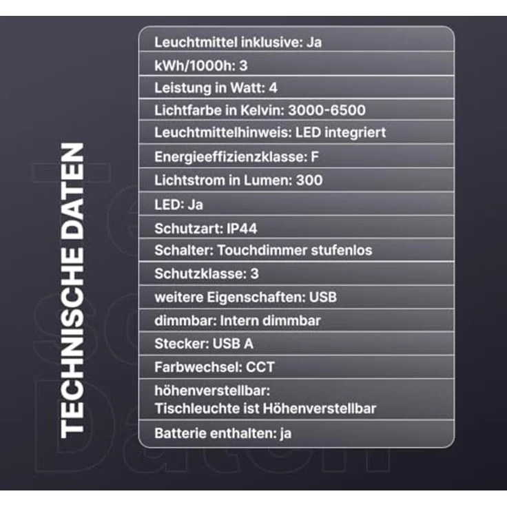 Brilliant Xaana LED-Tischlampe, Höhenverstellbar, touch dimmer stufenlos, IP44 spritzwassergeschützt, USB aufladbar, Schwarz verchromt, 37 cm hoch, für Innen- und Außenbereich – Bild 7