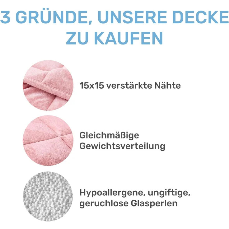 Dailydream Kinder Gewichtsdecke | 104x150 | 3,2 kg | kuschelig rosa | aus 100% Polyester | mit Glasperlenfüllung | schwere Decke zum Schlafen | Weighted Blanket | Therapiedecke | 35-55 kg – Bild 3