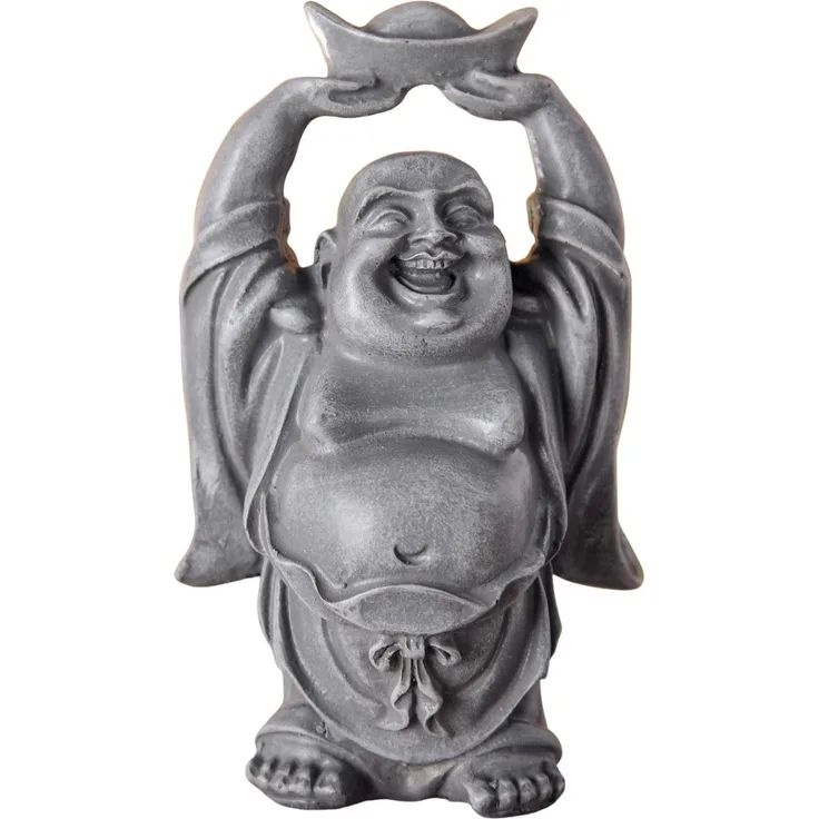 Statue Laughing Buddha - Zen und Feng Shui Deko Statuette - Bringt eine beruhigende und entspannende Atmosphäre in Ihr Zuhause - Glücksbringer Statue Farbe Grau - Höhe: 12cm - Zen'Light