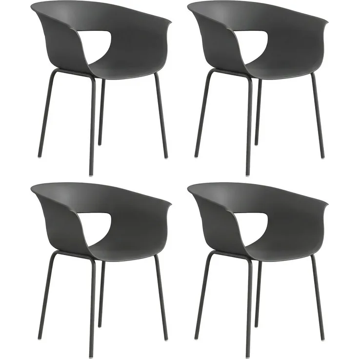 Gartenstühle 4er Set ergonomisch Balkonstühle mit Ausschnittdesign Armlehne Wetterfest rostbeständig Dunkelgrau--Dunkelgrau--74x51x61cm--YOUDENOVA