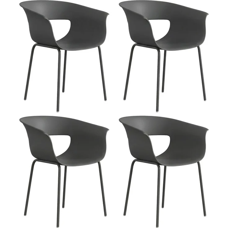 Gartenstühle 4er Set ergonomisch Balkonstühle mit Ausschnittdesign Armlehne Wetterfest rostbeständig Dunkelgrau--Dunkelgrau--74x51x61cm--YOUDENOVA – Bild 1