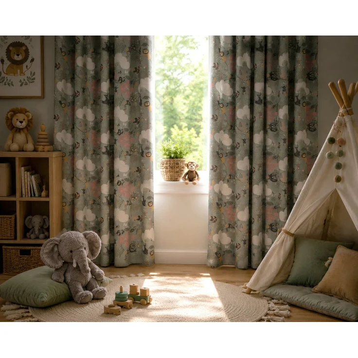 heimtexland Verdunkelungsvorhang Kinderzimmer Deko Gardine Thermo Vorhang Kinder (2 St), Ösen, verdunkelnd, Mikrofaser, 2er Pack Ösenschals Kindergardine blickdicht Dschungel-Motiv – Bild 4