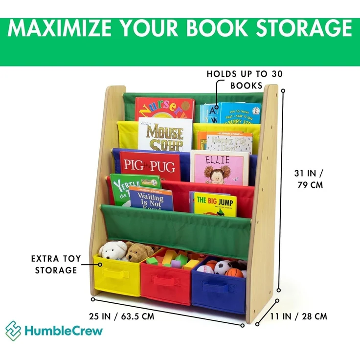 Humble Crew buntes Kinder-Bücherregal in Primärfarben! 4 Etagen für Bücher, ideal für Kinderzimmer. Jetzt fröhliche Ordnung schaffen! Kaufen – Bild 2