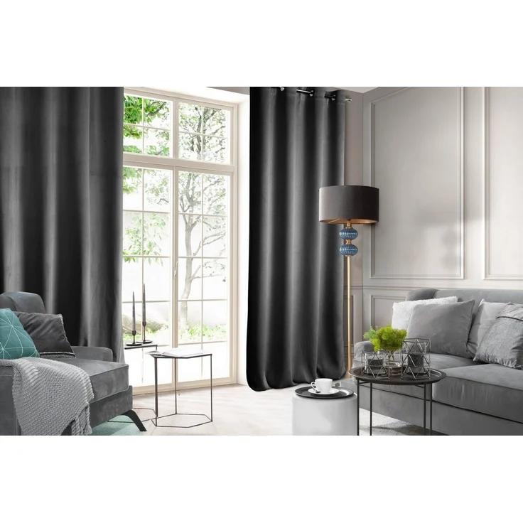 Design91 Samtvorhang, Ösen, Polyester schwarz, 140x250 cm – Bild 1