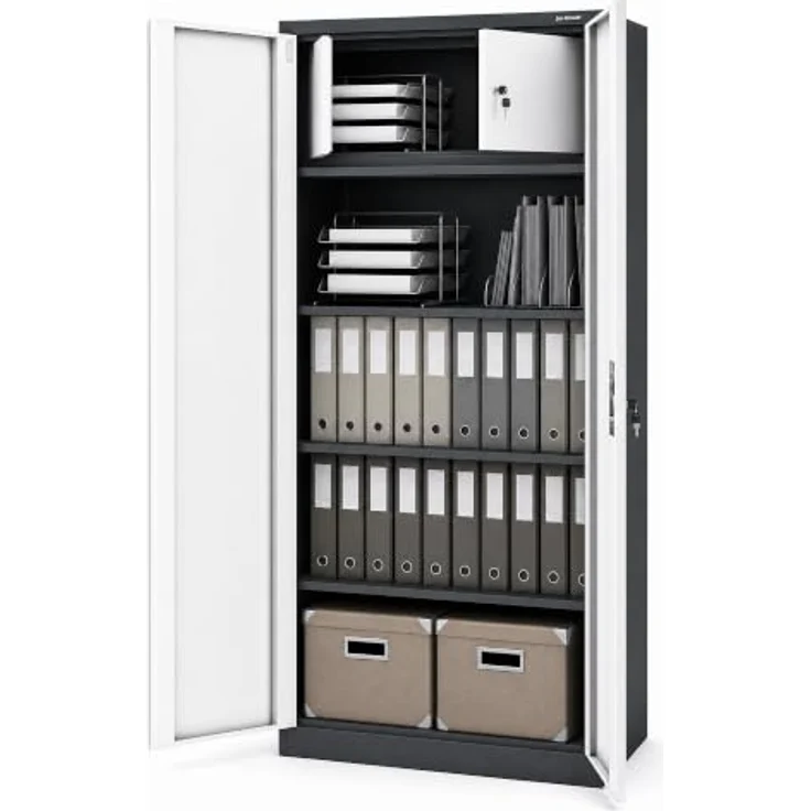 Jan Nowak Metallschrank abschließbar Aktenschrank Metall Büroschrank Ordnerschrank Archivschrank Stahlschrank mit Fachböden Schloss Stauraum für 48 Ordner Dokumente, 185 x 90 x 45 cm – Bild 7
