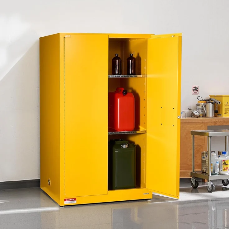 VEVOR Feuerlöschschrank feuerlöschfähiger brennbarer Lagerschrank (246 L) mit verstellbarem Regal, Feuerlöschschränke aus kaltgewalztem und verzinktem Stahl, Gelb Schutzschrank Gefahrstoffschrank – Bild 2