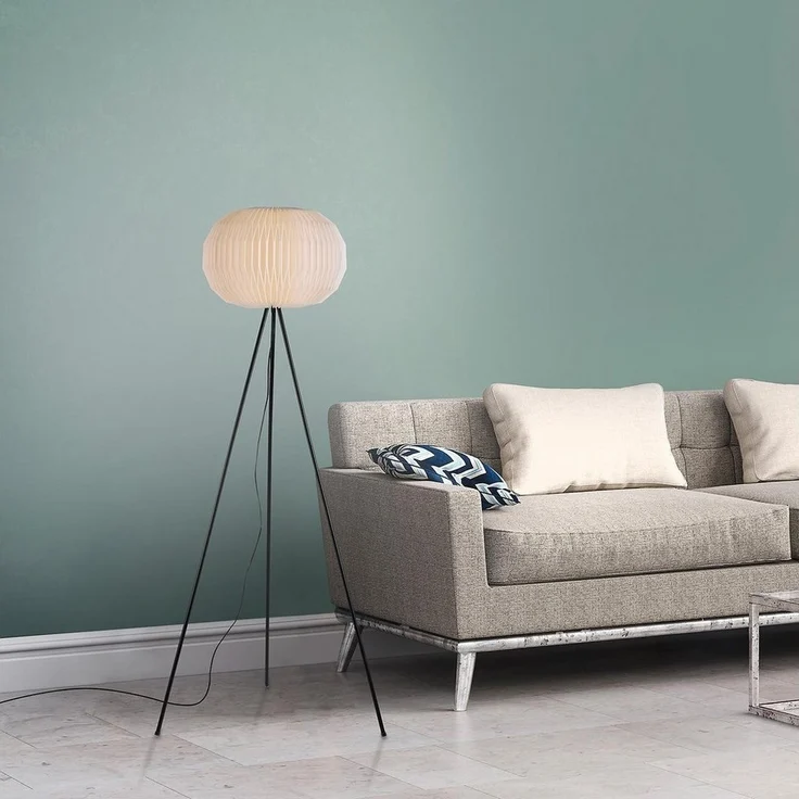 JUST LIGHT Stehlampe PAPEL, 1-flammig, Schwarz, Weiß, Metall, ohne Leuchtmittel, Lampenschirm aus Kunststoff, Ø 45 x H 150 cm – Bild 1
