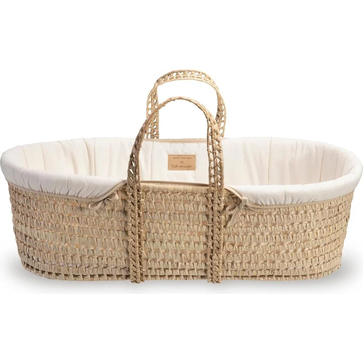 Clair de Lune Bio-Palmen-Moseskorb, Gold-Preisträger, kommt mit Bio-Kompresse, natürlicher Bambus-Matratze und weichem Baby-Betttuch, 75x28 cm (Naturcreme) – Bild 1