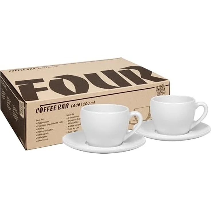 KÖNITZ 2er Set Coffee Bar FOUR Cappuccinotasse mit Untertasse 200 ml im Geschenkkarton – Bild 1