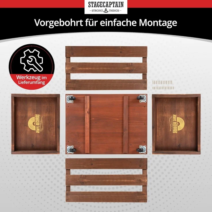 Stagecaptain Holzkiste SPK-100 "Emil" Schallplattenkiste (Spar-Set, 2 St, Aufbewahrungskisten für Schallplatten und mehr), für bis zu 100 LPs - aus Vollholz im Retro-Design – Bild 7