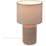 Briloner Nachttischlampe Ino, E14 Tischleuchte mit braunem Keramikfuß und Stoffschirm, Höhe 37,5 cm, Kabelschalter