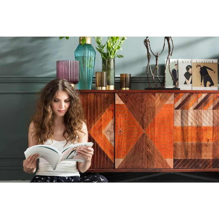 Kare Design Sideboard Tomahawk, schönes Sideboard mit Türen für das Wohnzimmer, Muster und verschiedene Farben, breite Holzkommode, Anrichte, (H/B/T) 75 x 177 x 45 cm – Bild 6