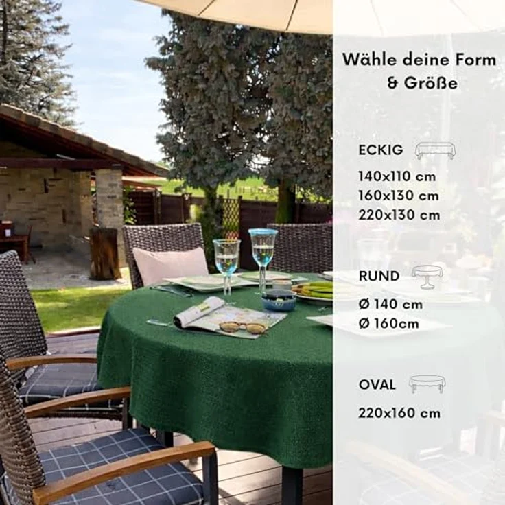 Brandsseller Gartentischdecke Ø 140 cm Tischdecke mit Paspel Outdoor Tischtuch rund Weichschaum für Garten, Terrasse, Balkon wetterfest rutschfest - Grün – Bild 5