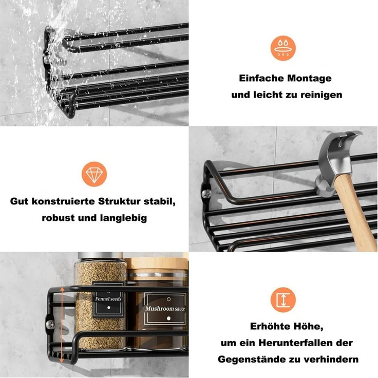 Zyronn Gewürzregal 2er Wand-Gewürzregal Metall – Hängender Gewürzhalter, 2-tlg, für Küchenschrank, selbstklebend oder zum Schrauben – Bild 3