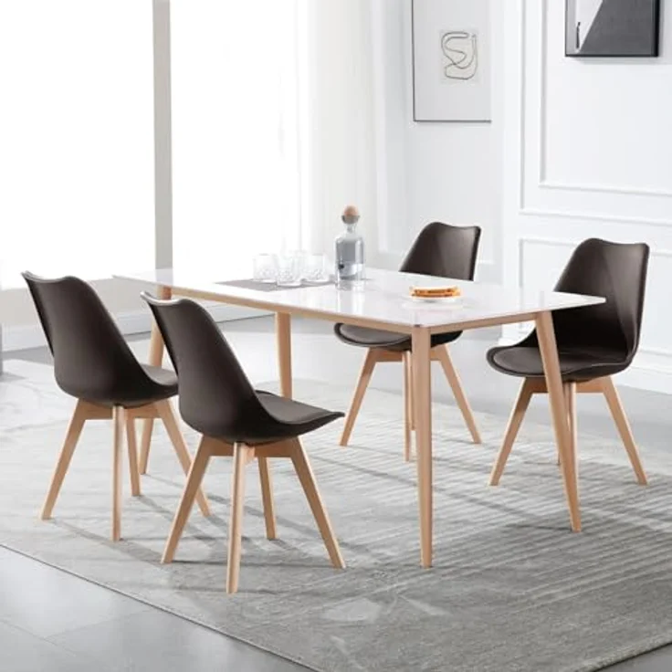 WOLTU 8er Set Esszimmerstühle Küchenstuhl Design Stuhl Esszimmerstuhl Kunstleder Holz Braun EZS69br-8 – Bild 3