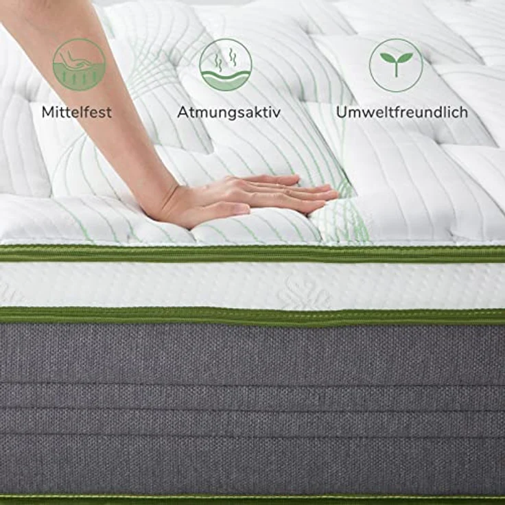 Novilla Matratze 135x190 H2 H3 Federkernmatratze Foam Mittelfeste Taschenfederkern Matratze Taschenfederkern Hybridmatratze Härtegrad Höhe 26cm Weiß – Bild 7