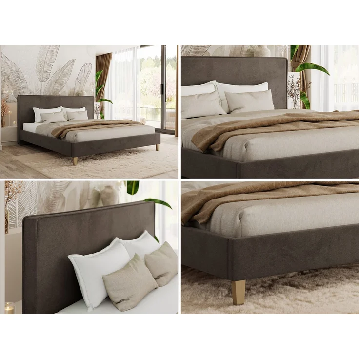 Design Polsterbett LUMARO CLASSIC 200x200 cm mit Lattenrost & 12cm hohen Füßen, Doppelbett mit Kopfteil, Konfigurierbar, Pocket Matratze - Braun Velvet - VIRE LUX – Bild 2