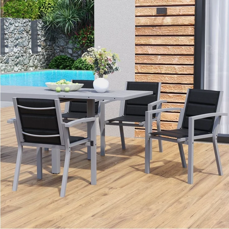 Furnicopia Gartenstuhl Stapelbar Gartenstühle Terrassenstühle mit Armlehnen, bis 160kg (4 St), Aluminiumgestell, Tecslin-Gewebe und schnell trocknende Polsterwatte – Bild 3