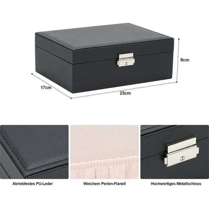 Clanmacy Schmuckkasten Schmuckkasten 2-schichtiger Schmuckschatulle, Damen Schmuckbox schwarz