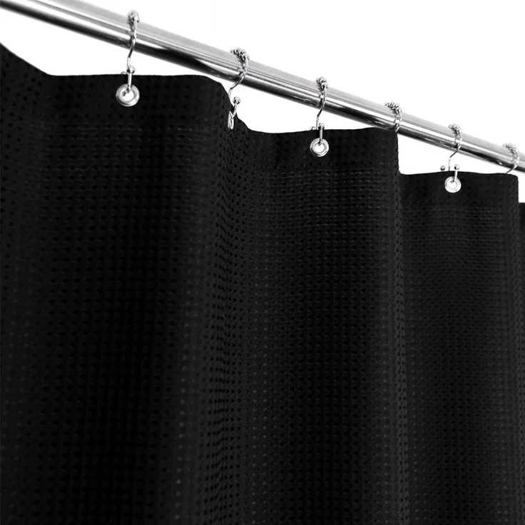 Duschvorhang mit Waffelmuster, für Hotel, Luxus, Spa, schwarz, Schwerer Stoff, Duschvorhänge für Badezimmer, waschbar und wasserabweisend, Schwarz, 180x182 cm