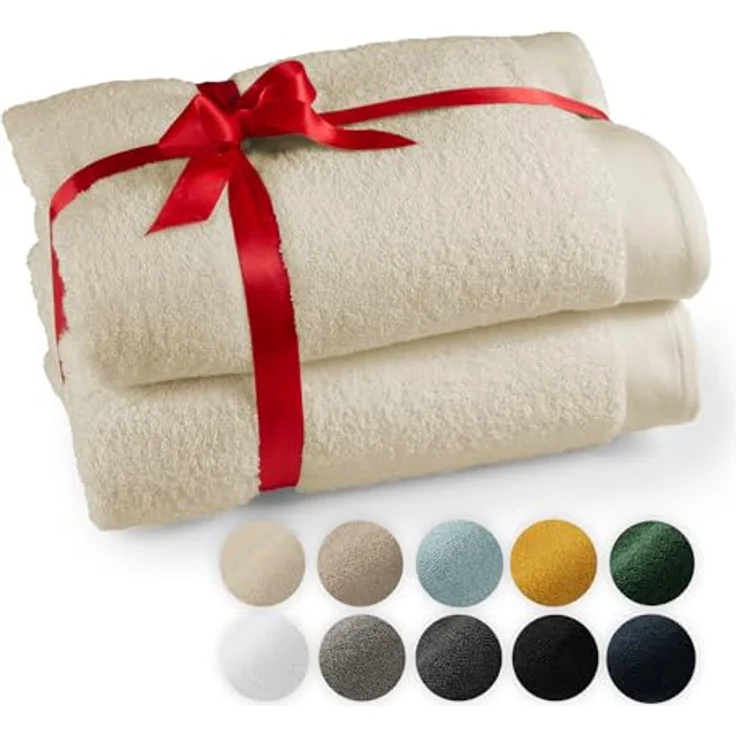 Blumtal Saunatuch, Rechteckig 80x200 cm, Beige, Frottier, 100% Baumwolle, schadstoffgeprüft, 2er Set – Bild 1