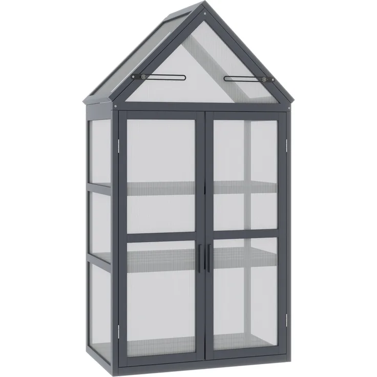 MELAYR, Frühbeet Mini Gewächshaus 3 Ebenen Treibhaus Pflanzenbeet mit aufklappbarem Dach, 70.5 x 42 x 132 cm, Grau