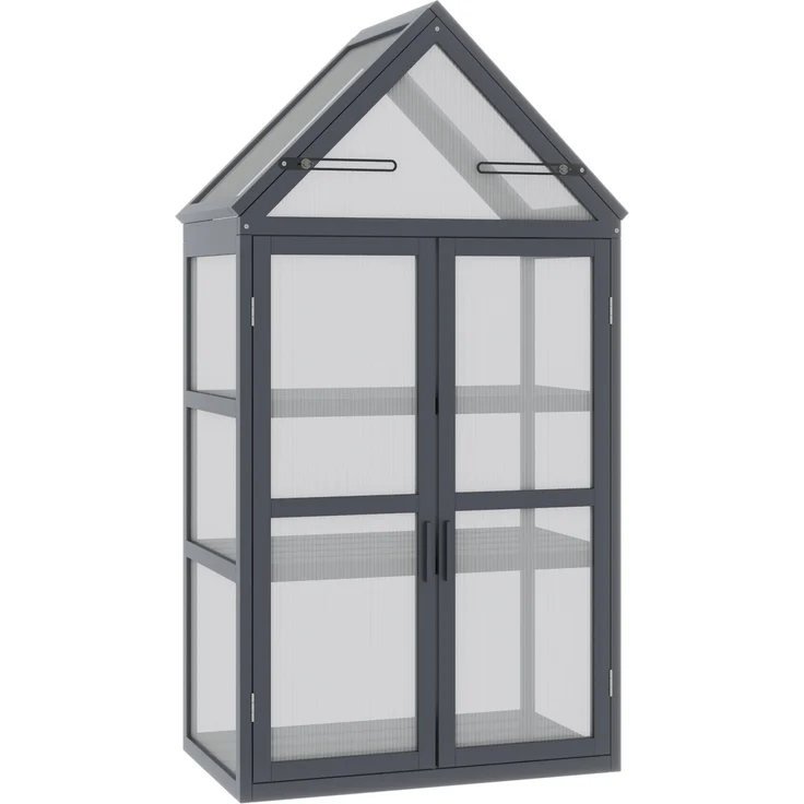 MELAYR, Frühbeet Mini Gewächshaus 3 Ebenen Treibhaus Pflanzenbeet mit aufklappbarem Dach, 70.5 x 42 x 132 cm, Grau – Bild 1