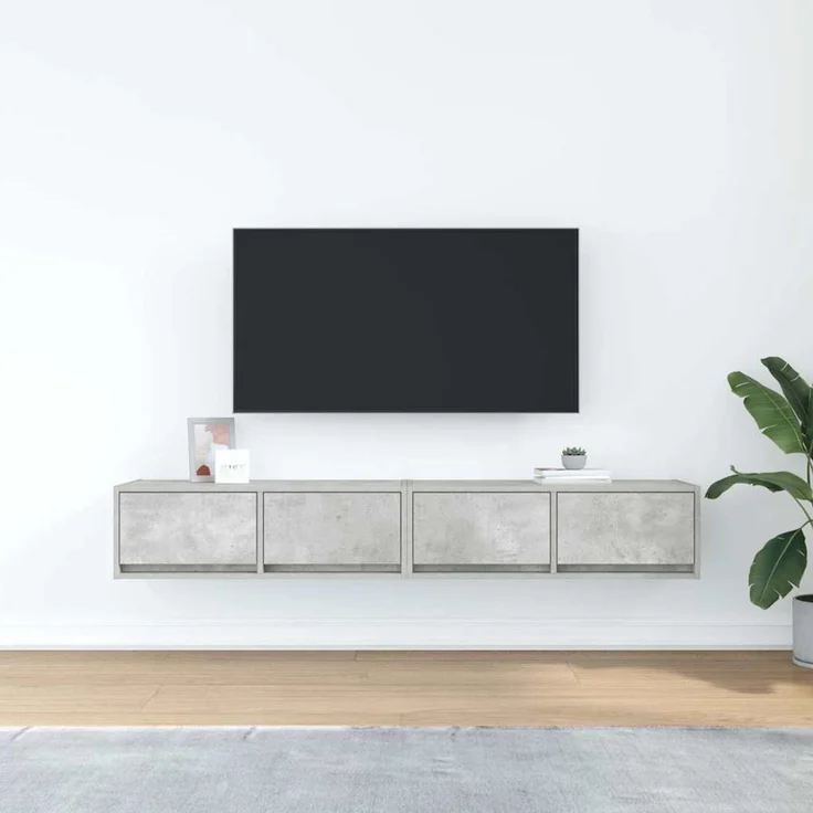 2 pcs TV-Schrank, Lowboard Betongrau 80x31x25,5 cm Holzwerkstoff – Bild 3