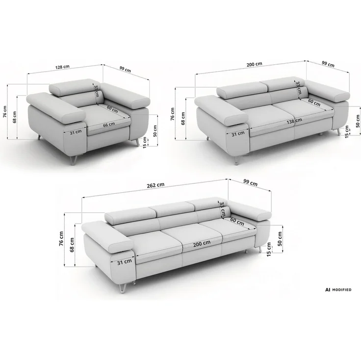 Sofagarnitur PETER 1-2-3 mit Schlaffunktion, verstellbare Kopfstützen, verstellbare Armlehnen, freistehend, Wellenfederung, Polstermöbel-Set, 3-teilig, Couchgarnitur - Beige Cord – Bild 6