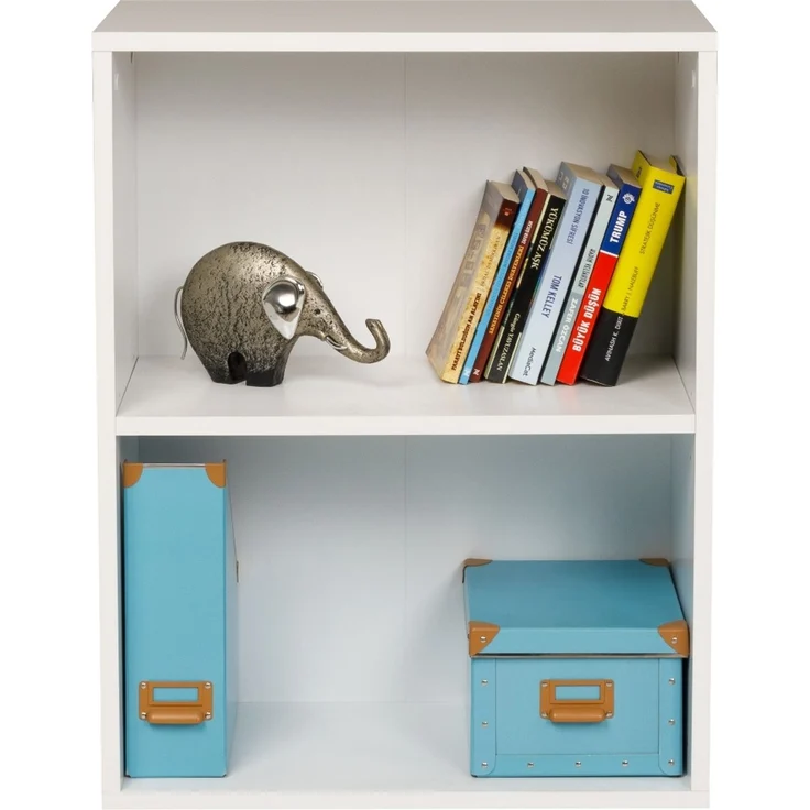 furni24 Breites Bücherregal mit 2 Fächern, Holzregal, Würfelregal, Aufbewahrungsregal, weiß, 60 x 31 x 77h – Bild 3