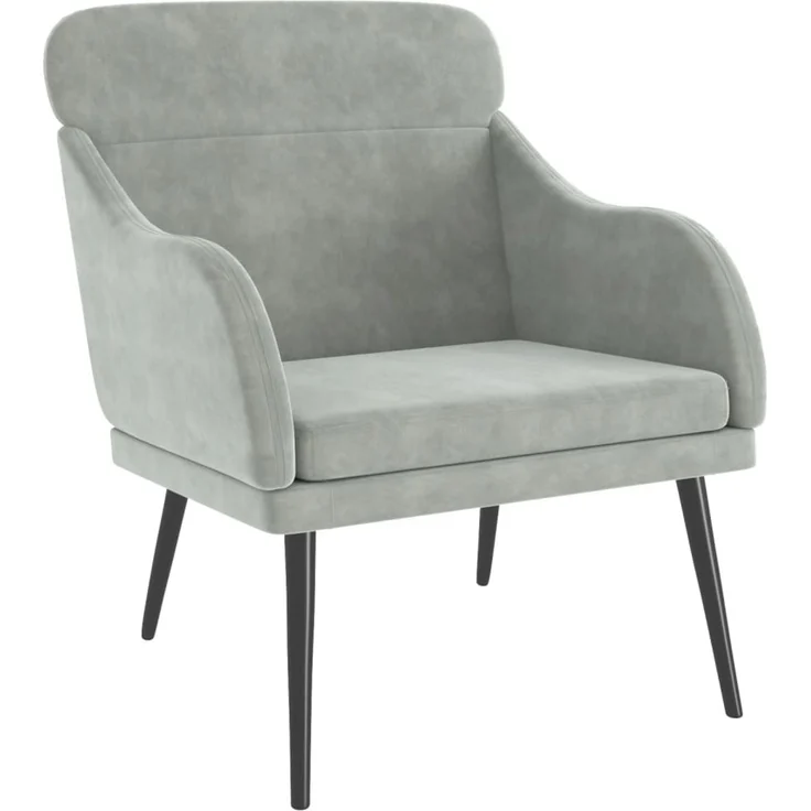 Sessel wohnzimmer, Relaxsessel Hellgrau 63x76x80 cm Samt – Bild 2