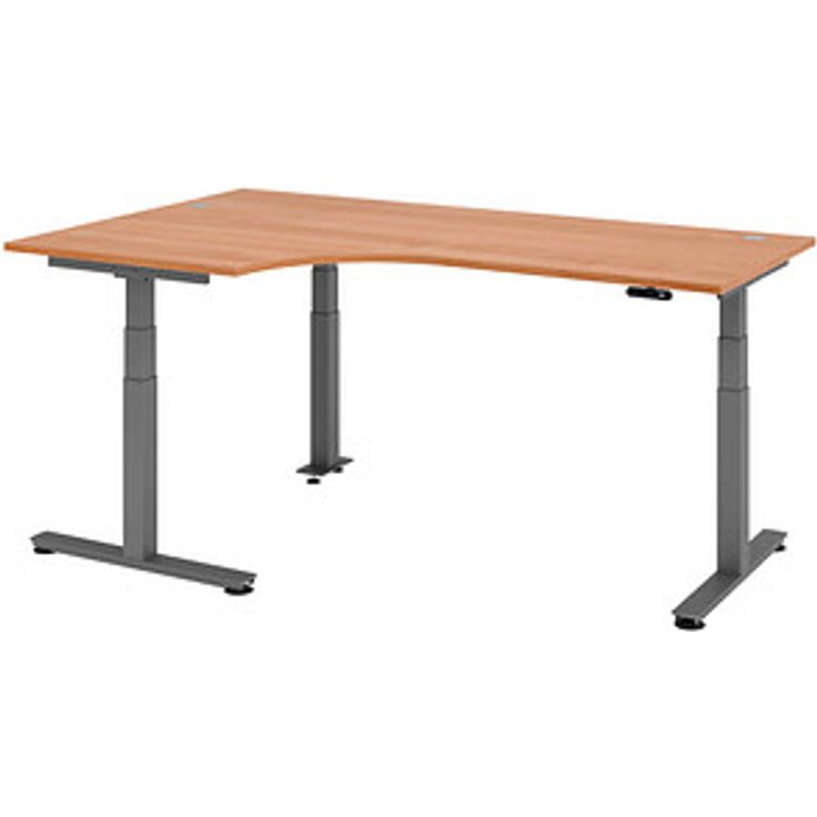HAMMERBACHER VXDSM82 elektrisch höhenverstellbarer Schreibtisch nussbaum L-Form, T-Fuß-Gestell grau 200,0 x 120,0 cm