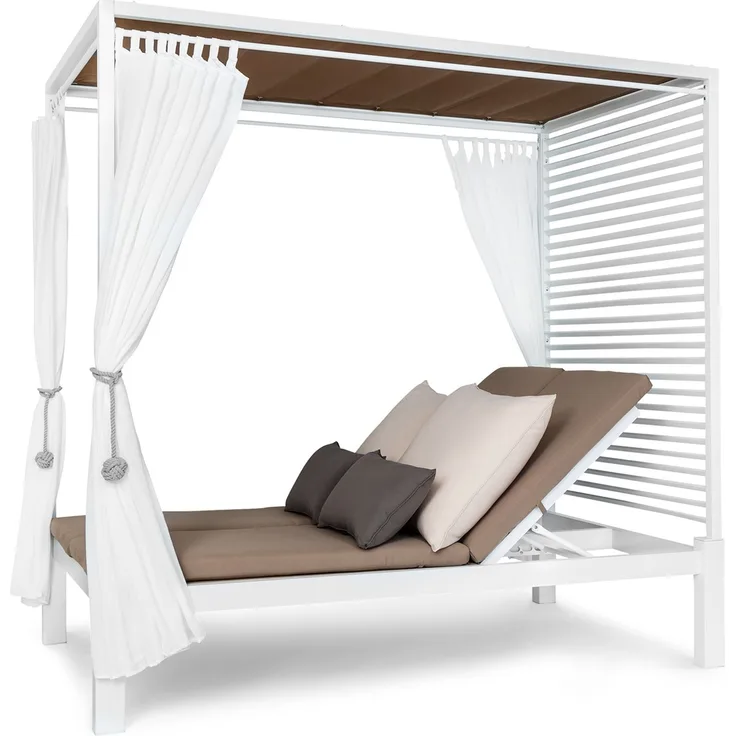 Blumfeldt Doppelliege Outdoor für 2 Personen mit Dach, Doppel-Sonnenliege, Doppel Garten Liege Bett für Erwachsene & Kinder, Gartenbett mit Verstellbarer Rückenlehne, Outdoor-Sonnenbett mit Dach