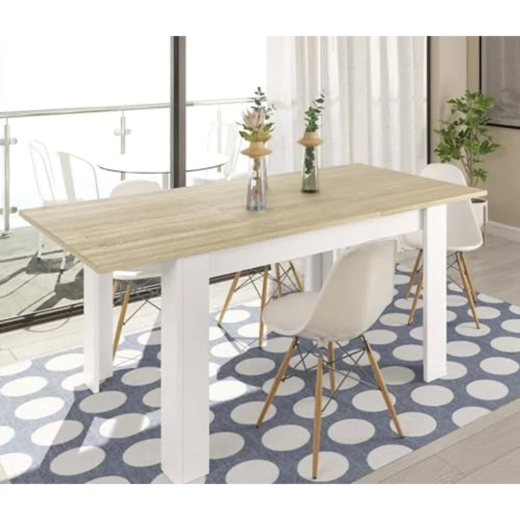 Dmora - Ausziehbarer Midland-Tisch, ausziehbare Konsole für das Esszimmer, zu öffnender Küchentisch mit Verlängerung, 140/190 x 90 x 78 cm, Eiche und Weiß – Bild 7
