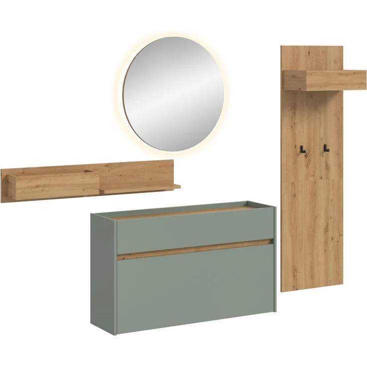 Garderobenkombination B/H/T: 197x205x32 cm in Salbei Nachbildung und Artisan Oak Nachbildung – Bild 1