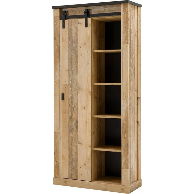 Home affaire Regal SHERWOOD, modernes Holz Dekor, mit Scheunentorbeschlag aus Metall, Höhe 201 cm – Bild 1