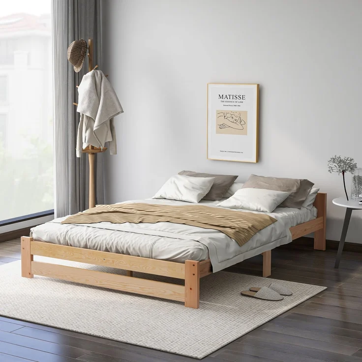Futonbett mit Kopfteil, Liegefläche 140×200 cm, Natur, mit Matratze – Bild 2