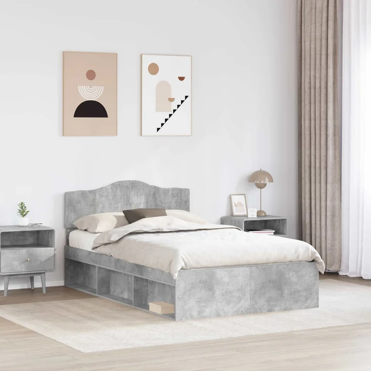 vidaXL Bettrahmen mit Kopfteil Beton 120 x 200 cm Massives Kiefernholz 3412919 – Bild 2