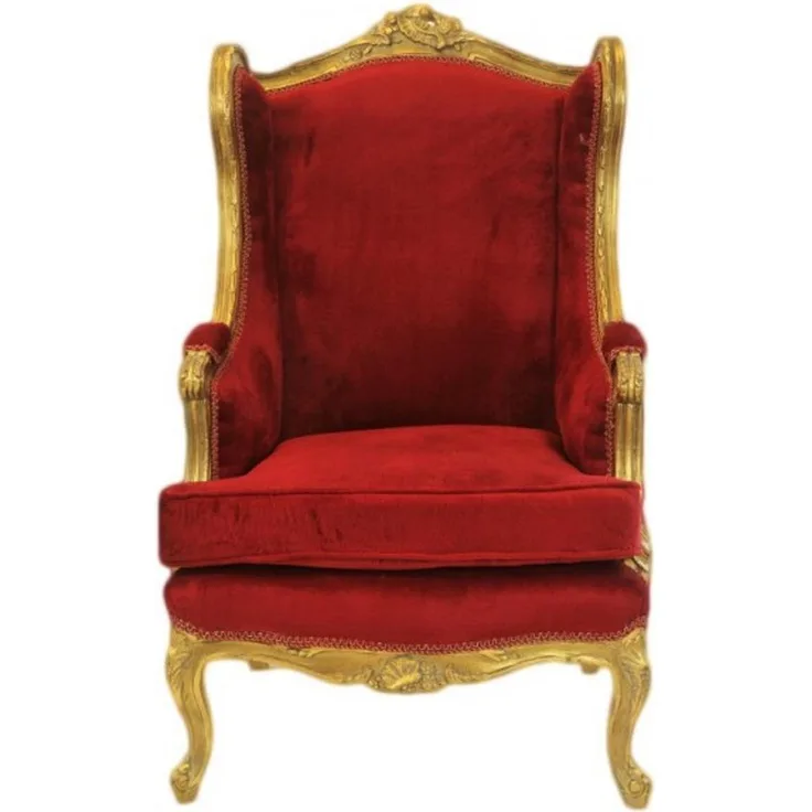 Casa Padrino Barock Lounge Thron Sessel Bordeaux Rot / Gold - Antik Stil Ohrensessel