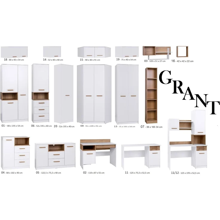 Marmex Möbel Grant Set-33B Schlafzimmer-Set, Eck-Schrankset mit Aufsatz, Garderoben-Set, laminierte Spanplatte, weiß + riviera Eiche, 195/195x235x40 cm – Bild 9