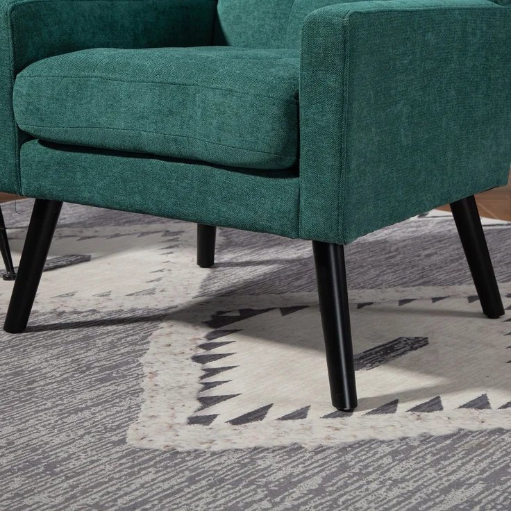 LVHOM Sessel aus Leinenstoff mit Knopfsteppung, Relaxsessel mit Massivholzbeinen, Polstersessel für Wohnzimmer & Büro, bis 130kg, Grün – Bild 4