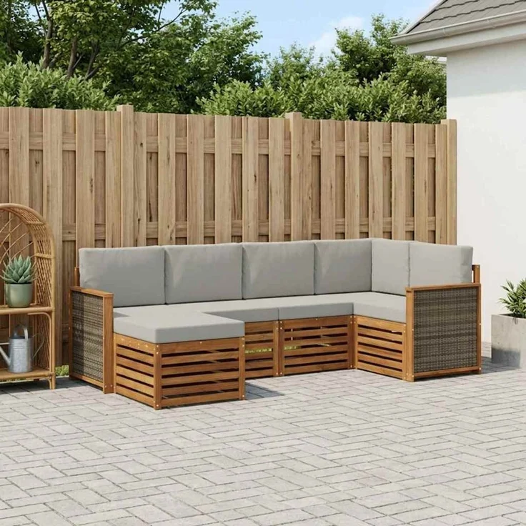 vidaXL Outdoor-Sofagarnitur 6 stk. 5-Sitzer Natur und Hellgrau 3384557 – Bild 1
