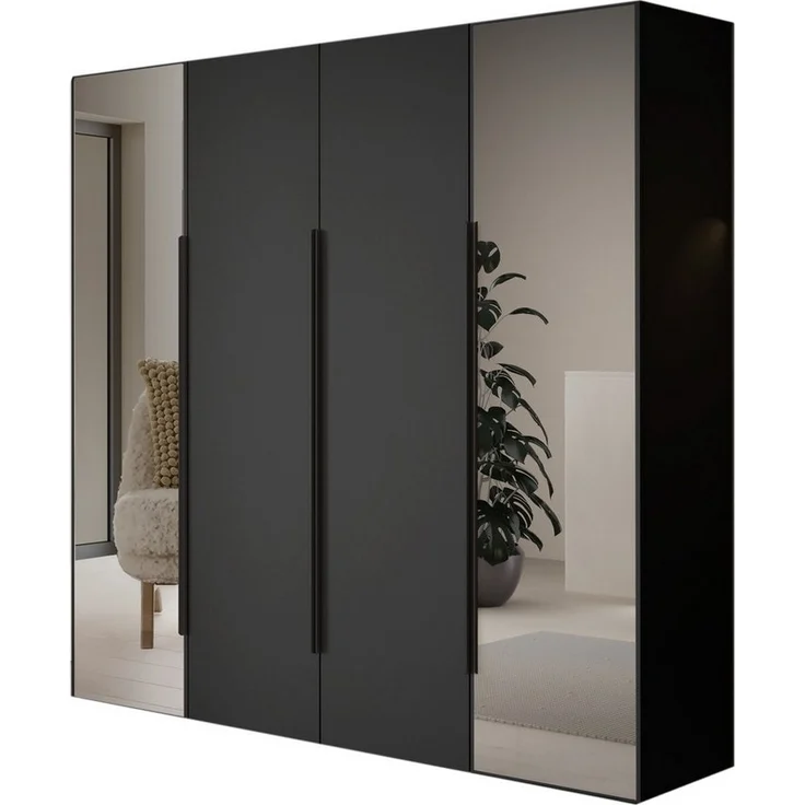 Compleo Kleiderschrank mit 4 Türen, Drehtürenschrank, Garderobenschrank mit Spiegel – Bild 1