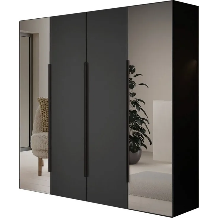 Compleo Kleiderschrank mit 4 Türen, Drehtürenschrank, Garderobenschrank mit Spiegel