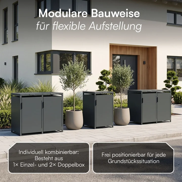 STEELSØN 'Thoria' Mülltonnenbox 5er je 240 Liter, anthrazit, Mülltonnenverkleidung aus Stahl, wetterfest, 116x80x337 cm, Müllbox für 5 Tonnen – Bild 8