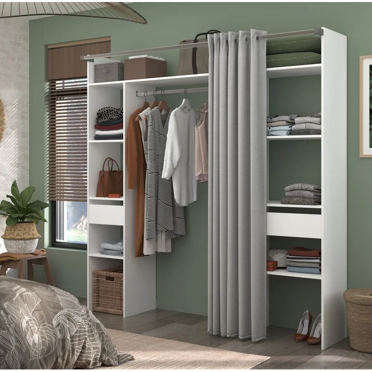 Parisot Kleiderschrank mit Vorhang Combi in weiß und grau 198 cm – Bild 4
