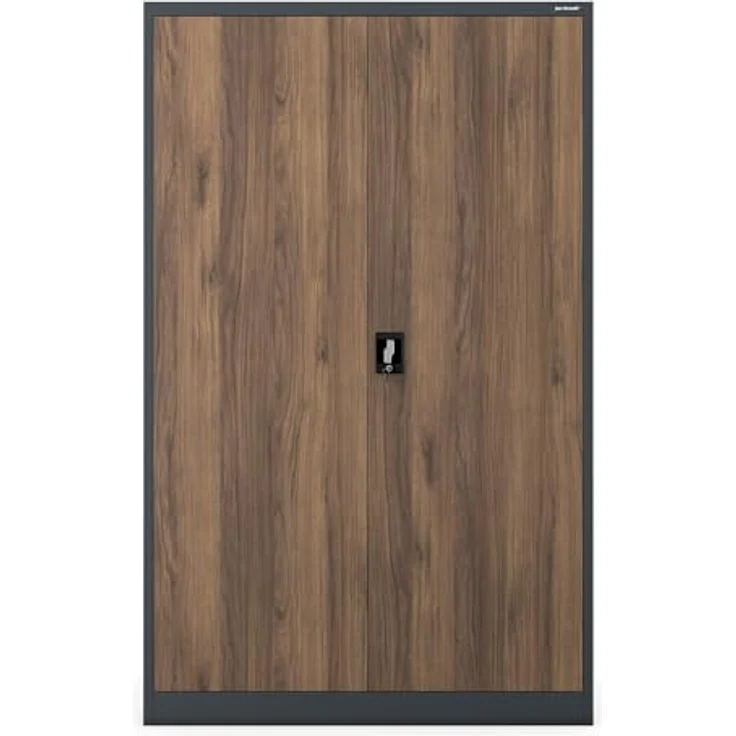 Jan Nowak Aktenschrank Metall 185 x 115 x 40 cm Büroschrank abschließbar Stahlschrank mit 4 verstellbaren Einlegeböden Dokumentenschrank Antrazit Nussbaum – Bild 14