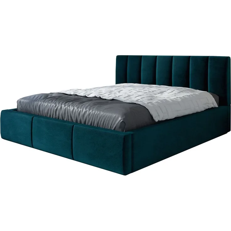 Polsterbett IGI 120x200 mit Matratze, Bettkasten und Lattenrost. Farbe: Pfau 36